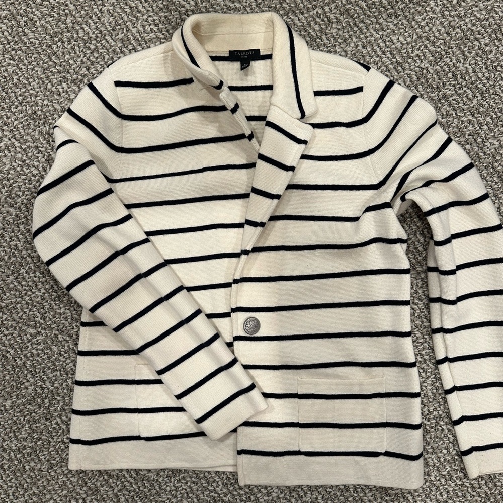 Talbots Cream and Black Striped Sweater